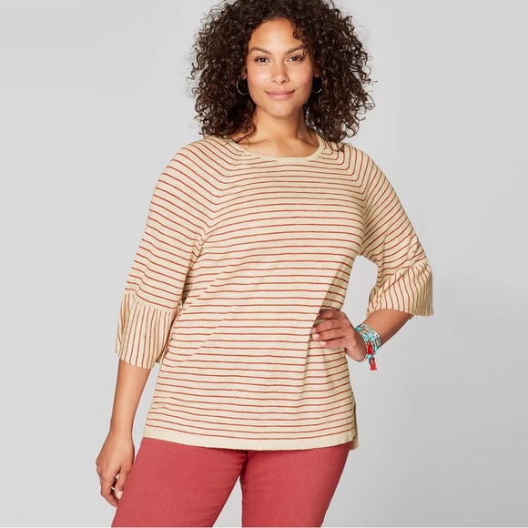 J.Jill Linen Blend Sweater with Flounce Sleeve size XL - Picture 7 of 8